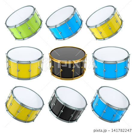 Set of drums on white background. 3d render concept of musical instrument, drum machine 141782247