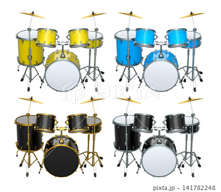 Set of realistic drums with metal cymbals or drumset on white background 141782248