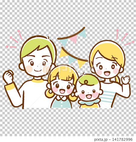 A cheerful family illustration in pastel colors. A cheerful family illustration in pastel colors. 141782996