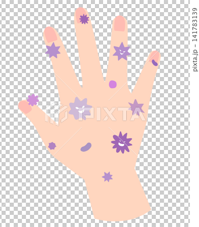 Illustration of a hand covered in germs Illustration of a hand covered in germs 141783139