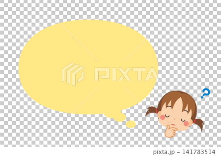 可愛的小女孩思考著,對話方塊出現在白色背景上。向量圖。 可愛的小女孩思考著,對話方塊出現在白色背景上。向量圖。 141783514