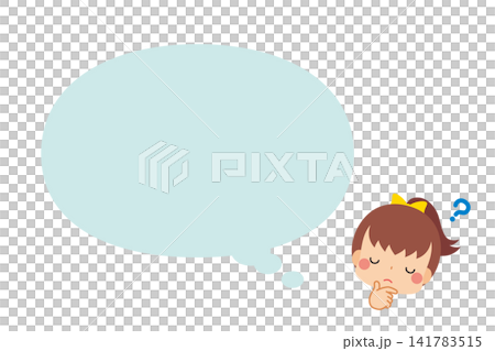可愛的小女孩思考著,對話方塊出現在白色背景上。向量圖。 可愛的小女孩思考著,對話方塊出現在白色背景上。向量圖。 141783515