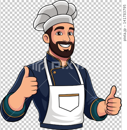 Cartoon Male Chef Giving Double Thumbs Up Cartoon Male Chef Giving Double Thumbs Up 141783795