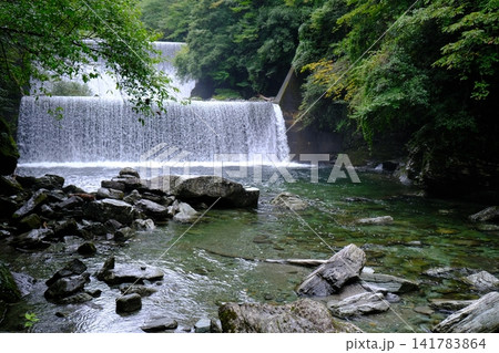 高知県の安居渓谷にある安居川砂防堰堤 高知県の安居渓谷にある安居川砂防堰堤 141783864