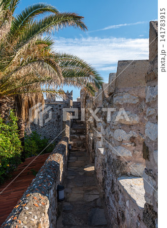 Castle courtyard with garden and ancient walls in Marmaris Turkey Castle courtyard with garden and ancient walls in Marmaris Turkey 141783915