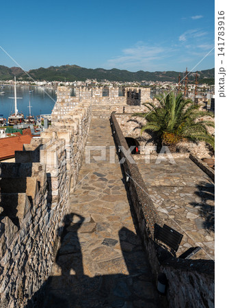 Castle courtyard with garden and ancient walls in Marmaris Turkey 141783916