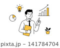 Businessman presenting data with charts and ideas in a modern style 141784704