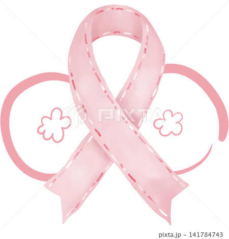 Gentle watercolor pink awareness ribbon and support for World Breast Cancer Day.  141784743