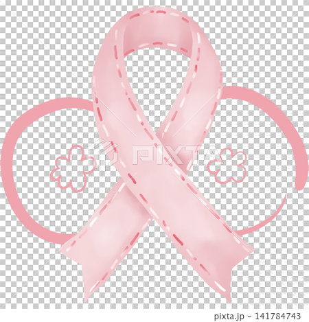 Gentle watercolor pink awareness ribbon and support for World Breast Cancer Day.  141784743