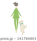 歩いている犬と女性の後ろ姿 141784803