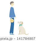 フリスビーで遊ぶ犬と男性 141784807
