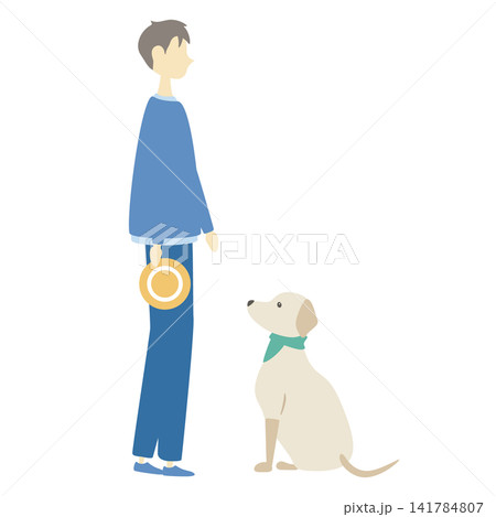 フリスビーで遊ぶ犬と男性 フリスビーで遊ぶ犬と男性 141784807