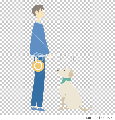 フリスビーで遊ぶ犬と男性 フリスビーで遊ぶ犬と男性 141784807