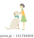 犬の頭を撫でている女の子 141784808