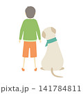 寄り添う犬と男の子の後ろ姿 141784811