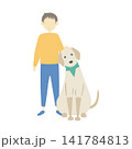 犬の頭を撫でている男の子 141784813