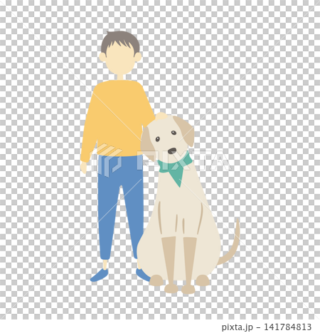 A boy stroking a dog's head. A boy stroking a dog's head. 141784813