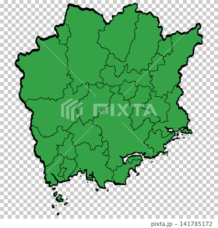 岡山縣地圖:市町村(綠色/筆觸風格) 岡山縣地圖:市町村(綠色/筆觸風格) 141785172