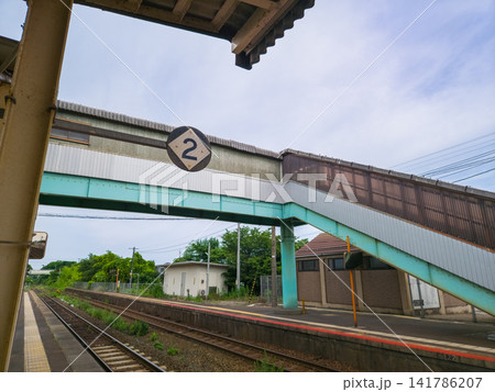 Yura Station Platform with Overpass in Hokuei, Japan Yura Station Platform with Overpass in Hokuei, Japan 141786207