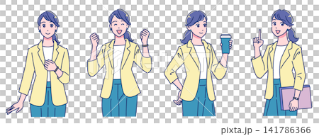 一組年輕女上班族的站立插圖 一組年輕女上班族的站立插圖 141786366