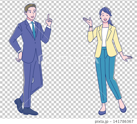 A male and female office worker explaining with smiles. A male and female office worker explaining with smiles. 141786367