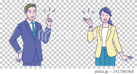 A male and female office worker explaining with smiles. A male and female office worker explaining with smiles. 141786368