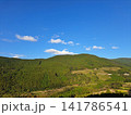 青空と緑豊かな山並みが広がる日本の農村風景 青空と緑豊かな山並みが広がる日本の農村風景 141786541