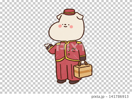 一隻狗充當酒店員工(行李員),為客人搬運行李並指引方向。 一隻狗充當酒店員工(行李員),為客人搬運行李並指引方向。 141786913