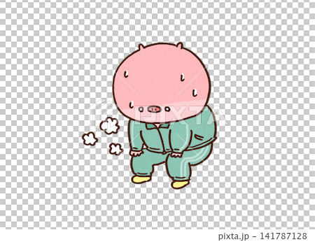 A pig in a tracksuit, sweating profusely and breathing heavily after exercise (lack of exercise). A pig in a tracksuit, sweating profusely and breathing heavily after exercise (lack of exercise). 141787128