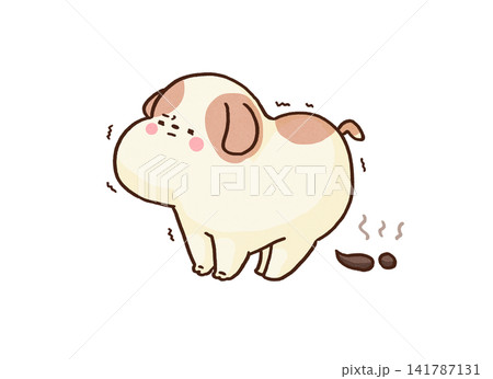 体を丸めていきみながら一生懸命うんちをする犬(ペットの排泄) 体を丸めていきみながら一生懸命うんちをする犬(ペットの排泄) 141787131
