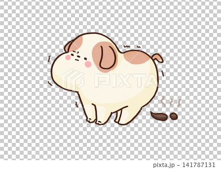 体を丸めていきみながら一生懸命うんちをする犬(ペットの排泄) 体を丸めていきみながら一生懸命うんちをする犬(ペットの排泄) 141787131