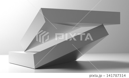 Abstract white geometric installation is in an empty studio room, 3d art Abstract white geometric installation is in an empty studio room, 3d art 141787314