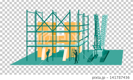 概念插圖描繪了建築工地上的起重機作業和建築物,代表了基礎設施開發和施工管理。 概念插圖描繪了建築工地上的起重機作業和建築物,代表了基礎設施開發和施工管理。 141787436