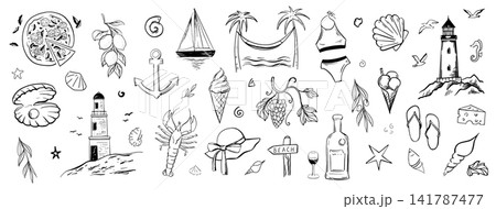 Mediterranean hand drawn vector illustration. Mediterranean hand drawn vector illustration. 141787477