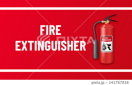 Red extinguisher vector with emergency symbols and protective equipment. Detailed illustration showing firefighting tools, chemical containers, and hazard prevention gear on isolated background Red extinguisher vector with emergency symbols and protective equipment. Detailed illustration showing firefighting tools, chemical containers, and hazard prevention gear on isolated background 141787838