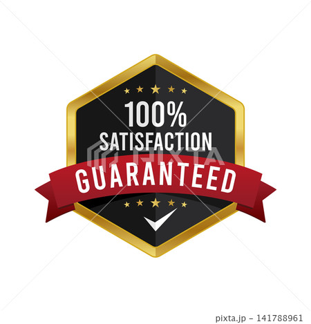 100% Customer Satisfaction Guaranteed Badge with Red Ribbon and Star Object for Business, Website, Sales Page and Products Funnel 141788961
