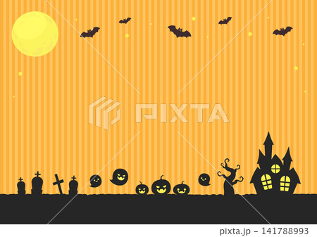 ハロウィンのかわいい背景イラスト、オレンジ色 141788993