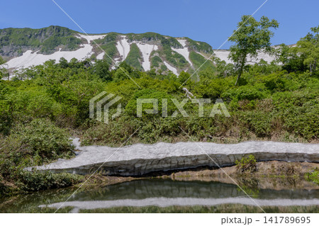北海道大雪山 大雪高原沼の鴨沼と残雪が織りなす初夏の絶景 北海道大雪山 大雪高原沼の鴨沼と残雪が織りなす初夏の絶景 141789695