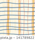 Seamless plaid tartan pattern with yellow golden red and blue hand drawn stripes on cream background illustration. 141789822
