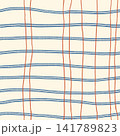 Seamless plaid check pattern with terracotta red vertical lines and blue horizontal lines on cream background hand drawn illustration. 141789823