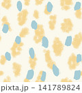 Seamless scattered brush spot pattern with pale yellow and light blue textured blobs on cream background hand drawn illustration. 141789824