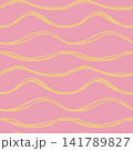 Seamless wavy stripe pattern with pastel yellow hand drawn lines on pink background illustration. 141789827