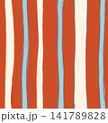 Seamless vertical stripe pattern with cream white and light blue wavy lines on terracotta red background hand drawn. 141789828