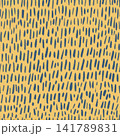Seamless dash mark pattern with blue brush strokes on yellow mustard background hand drawn abstract. 141789831