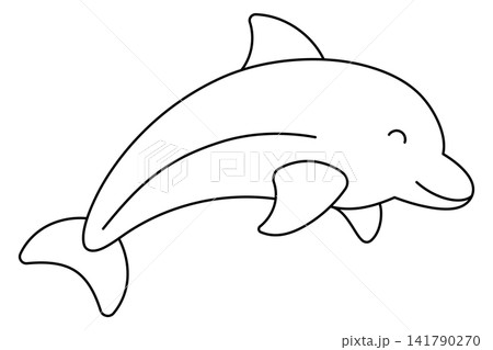 Cute Dolphin Outline Vector Illustration Simple Sea Animal Line Kid Coloring Page isolated on white Cute Dolphin Outline Vector Illustration Simple Sea Animal Line Kid Coloring Page isolated on white 141790270