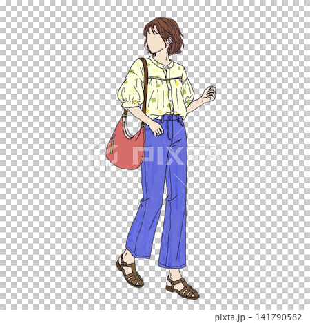 A stylish woman in casual summer attire A stylish woman in casual summer attire 141790582