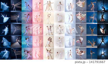 Premium ballet collage with graceful dancers in blue pink and neutral studio scenes Premium ballet collage with graceful dancers in blue pink and neutral studio scenes 141791667