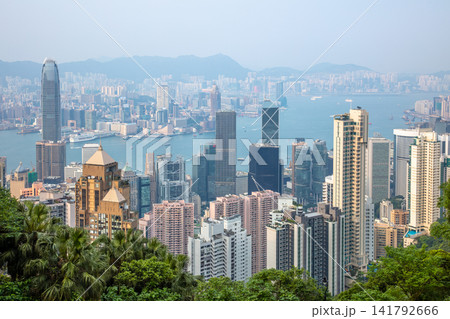 Hong Kong Skyscraper Rooftops and Victoria Harbour 141792666