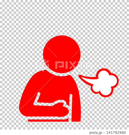 A pictogram (red) of a person sighing and holding their stomach due to a stomach ache or abdominal pain. A pictogram (red) of a person sighing and holding their stomach due to a stomach ache or abdominal pain. 141792980