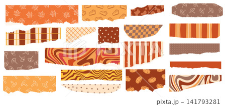 Autumn ripped paper tape element set with seasonal pattern for scrapbook design Autumn ripped paper tape element set with seasonal pattern for scrapbook design 141793281